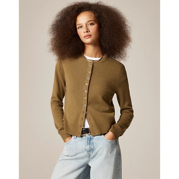 J.Crew Classic Cardigan Sweate Women Brown Button Front Long Sleeve 100% Cotton - Picture 1 of 16